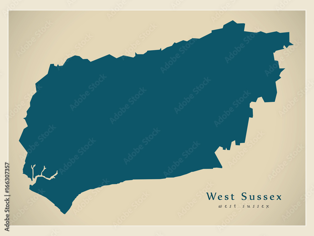 Modern Map - West Sussex county England UK illustration