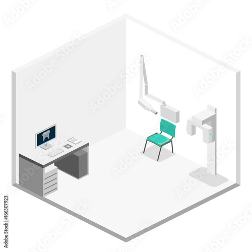 Isometric flat 3D isolated vector cutaway interior Oral Radiology