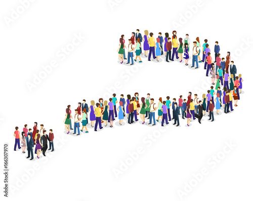 crowd of people In the form of a question mark