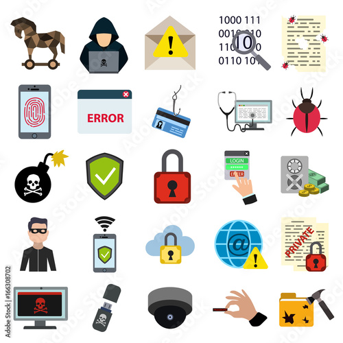 Cyber security flat icon set