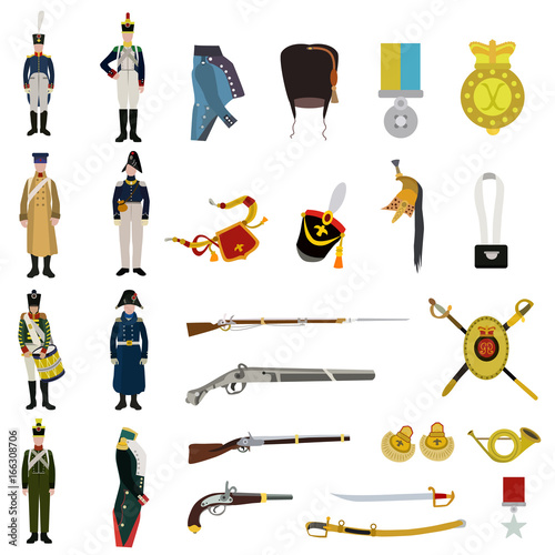 soldier 19th century flat icon set