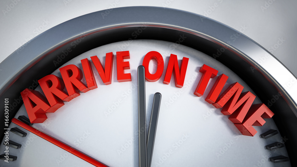 Clock with arrive on time text. 3D illustration Clock with arrive on time text. 3D illustration
