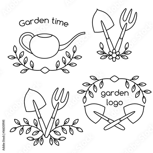 Set of cute vintage gardening tools logo