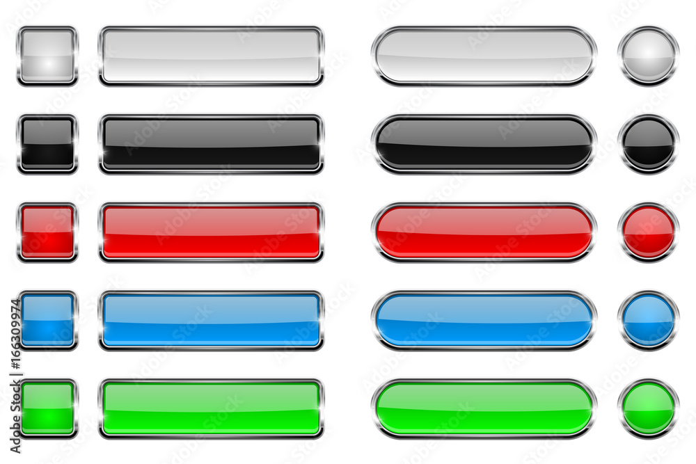 Colored collection of glass buttons with chrome frame Colored collection of glass buttons with chrome frame
