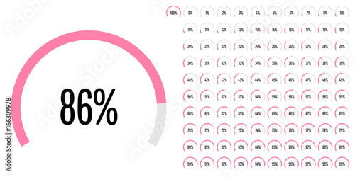 Set of circular sector percentage diagrams from 0 to 100 ready-to-use for web design, user interface (UI) or infographic - indicator with pink