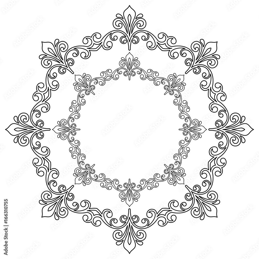 Elegant round black ornament in classic style. Abstract traditional pattern with oriental elements, Classic vintage pattern