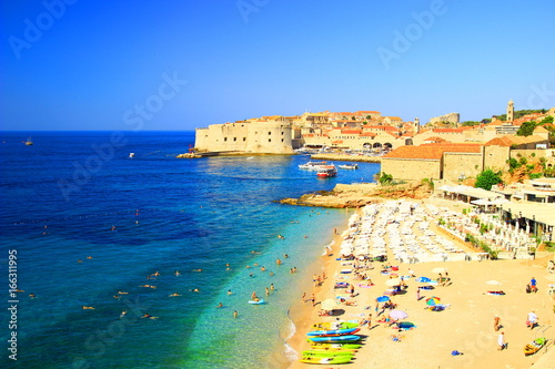 Dubrovnik, famous touristic destination in Croatia, beach Banje and clear blue sea