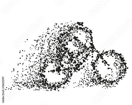 Particle divergent illustration of a cyclist on a bicycle. Vector isolated silhouette