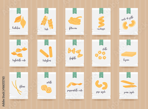 Vector hand drawn pasta mock up set. Different types of pasta.