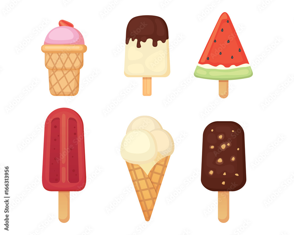 Collection of vector cartoon ice cream illustrations. Summer food. Collection of vector cartoon ice cream illustrations. Summer food.