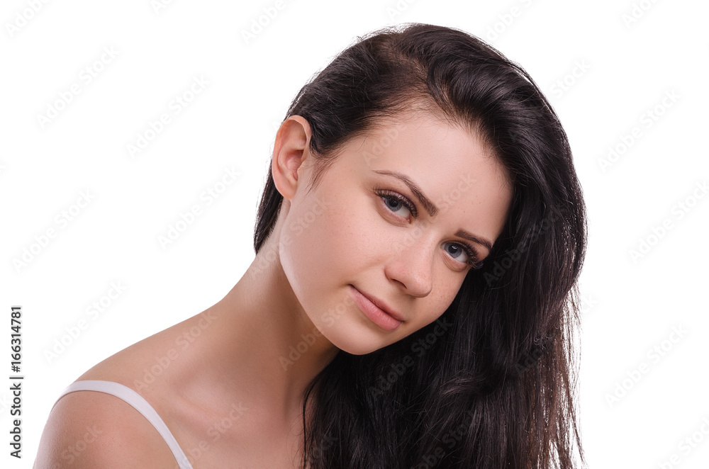 Young attractive girl smiling on a white background. Portrait. Beautiful woman. Young attractive girl smiling on a white background. Portrait. Beautiful woman.