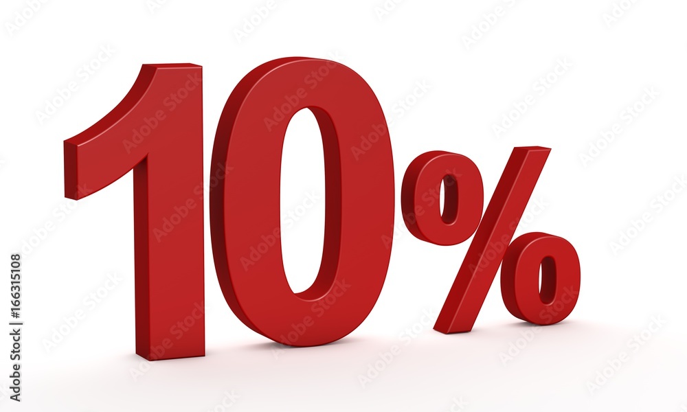 Ten percent on white background. Isolated 3D Text Ten percent on white background. Isolated 3D Text