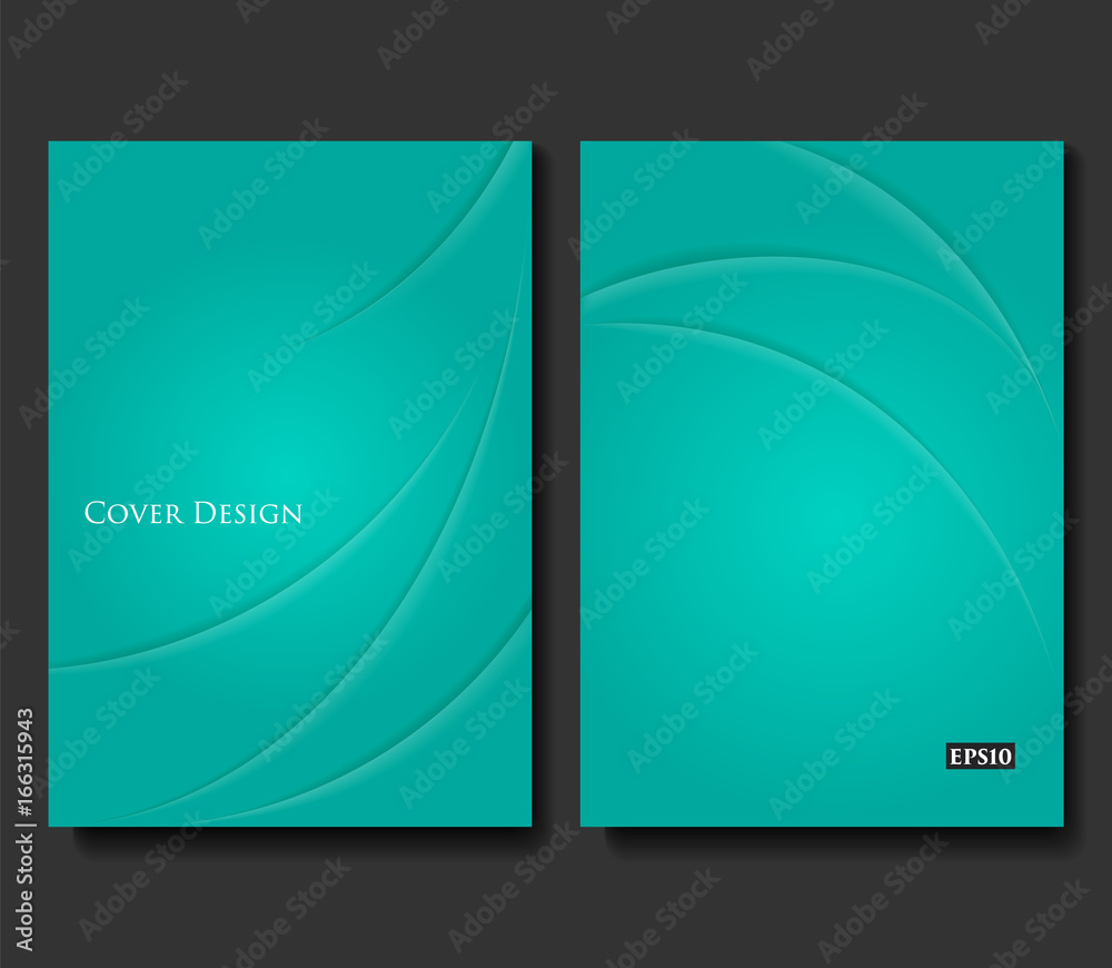 Set of Abstract Creased Paper Templates. Minimal Vector Design in Turquoise Green.