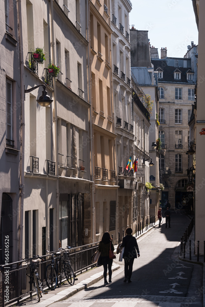 Shadows and narrow streets close to Notre Dame cathedral, Paris, Farnce