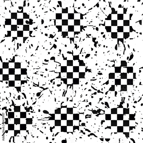 black squares chess. spray paint. white background. monochrome grunge texture. vector illustration