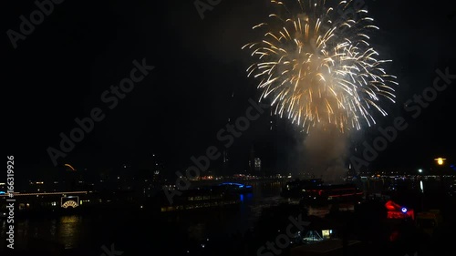 Firework over the river Rhine, Cologne, Germany