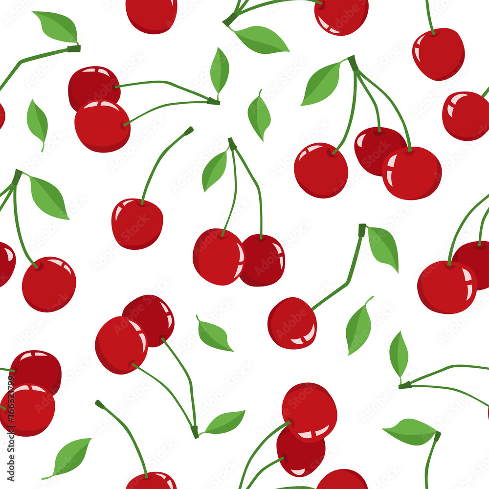 Cherry berry with leaves isolated on a white background. Vector seamless pattern Cherry berry with leaves isolated on a white background. Vector seamless pattern