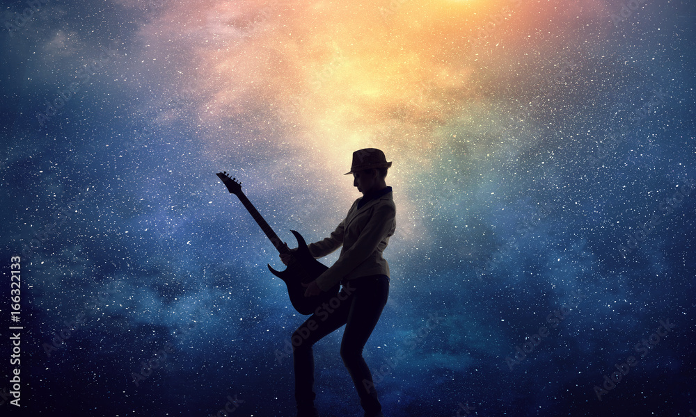 Rock girl with guitar. Mixed media Rock girl with guitar. Mixed media