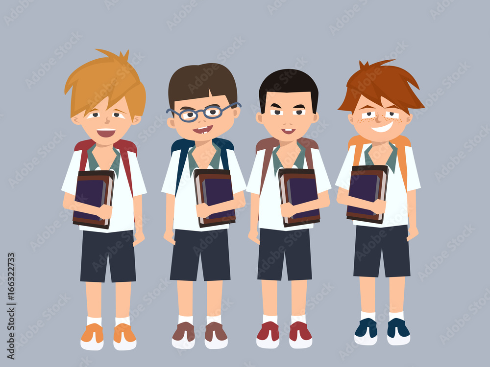 groupe kid with books going to school vector cartoon