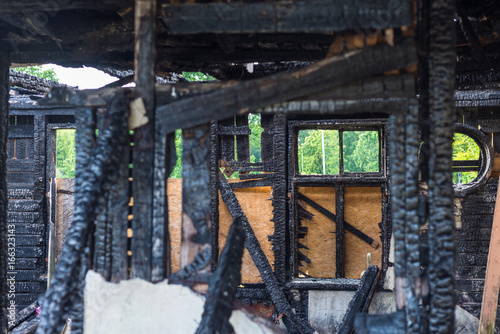Wood house after fire