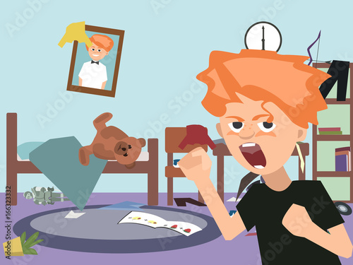 problem child at messy kids room cartoon