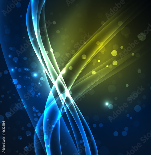 Energy lines, glowing waves in the dark, vector abstract background photo