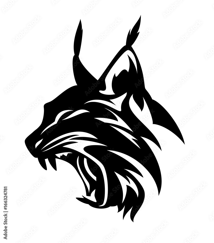Fototapeta premium angry lynx head - czarno-biały projekt wektor
