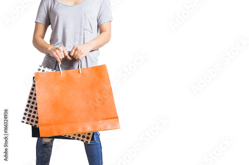 Woman with shopping bags on isolated on white background © Than Sapyaprapa