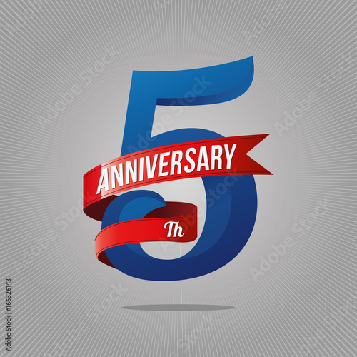 Five years anniversary celebration logotype. 5th anniversary logo, gray background