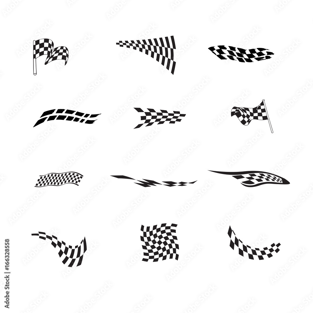 Vector of checkered racing flag splatters collection set Vector of checkered racing flag splatters collection set