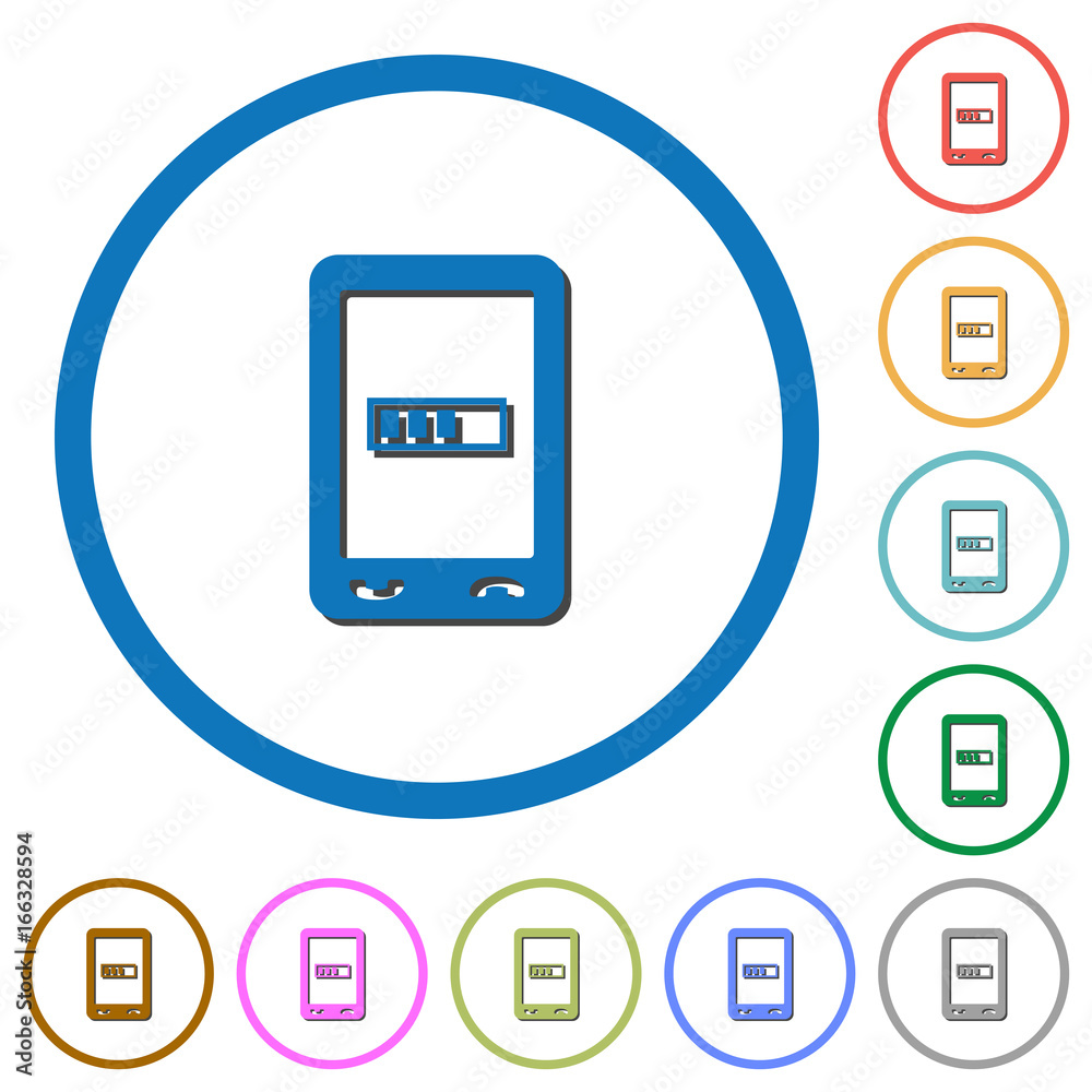 Mobile processing icons with shadows and outlines Mobile processing icons with shadows and outlines