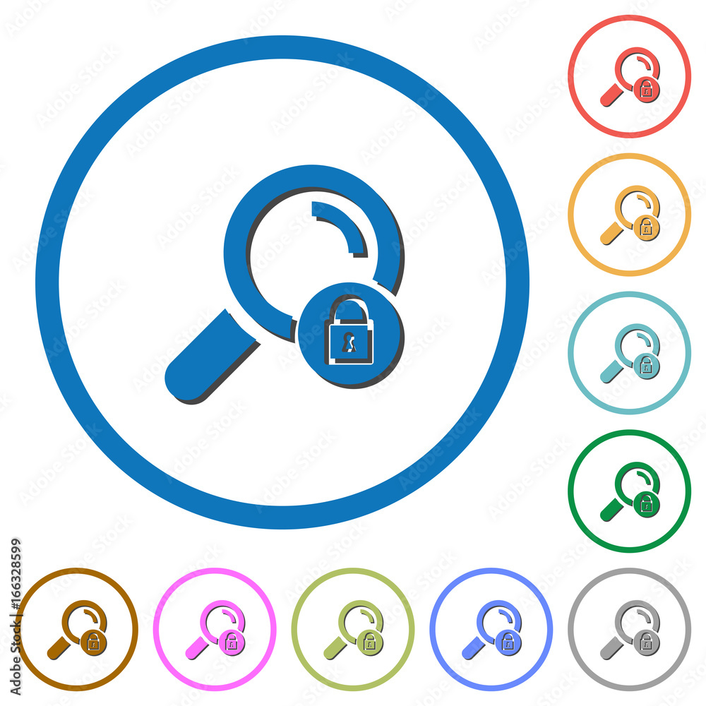 Search locked icons with shadows and outlines Search locked icons with shadows and outlines