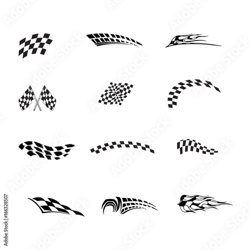 Vector of checkered racing flag splatters collection set