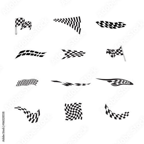 Vector of checkered racing flag splatters collection set