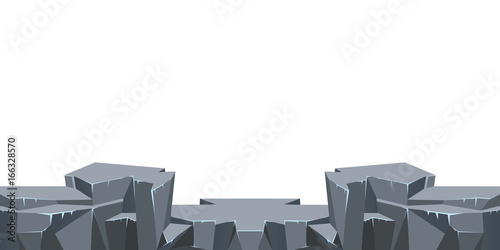 Seamless unending landscape background for arcade game or animation. Desert rocky stony ground. Vector illustration, isolated on white background.