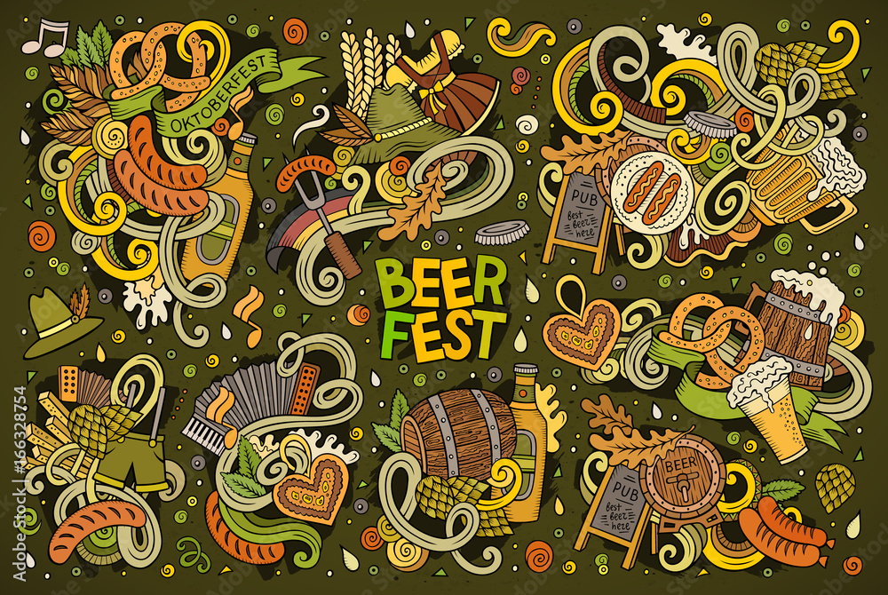 Vector doodle cartoon set of Oktoberfest designs