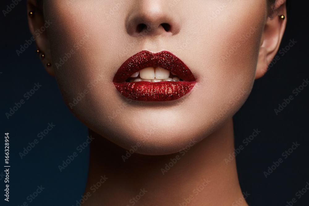 Beauty Red Lips Makeup Detail Beauty Red Lips Makeup Detail