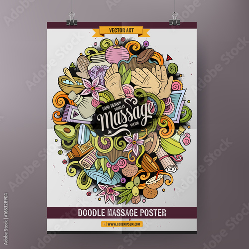 Cartoon hand drawn doodles Massage salon poster template