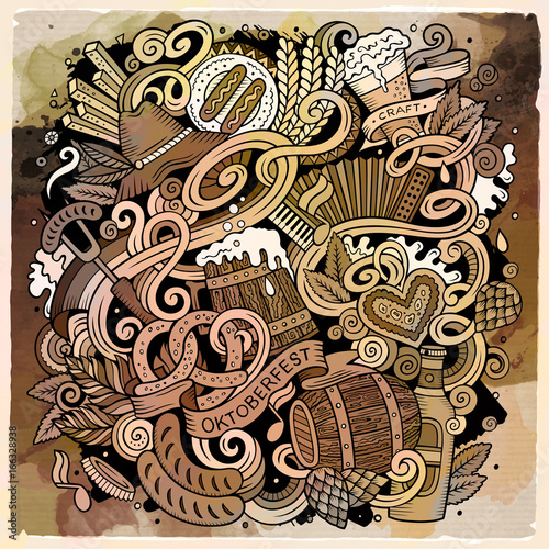 Cartoon cute doodles hand drawn Beer illustration.