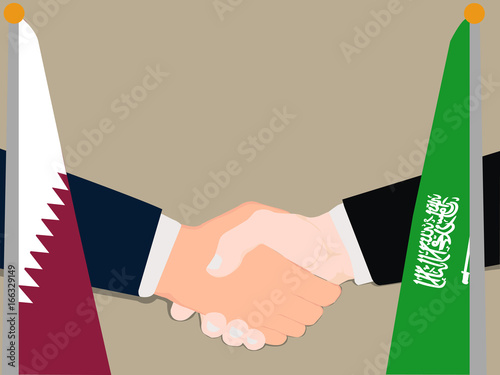 Deal Cooperation partnership Qatar and Saudi Arabia with the businessman handshake symbol vector illustration in a business environment