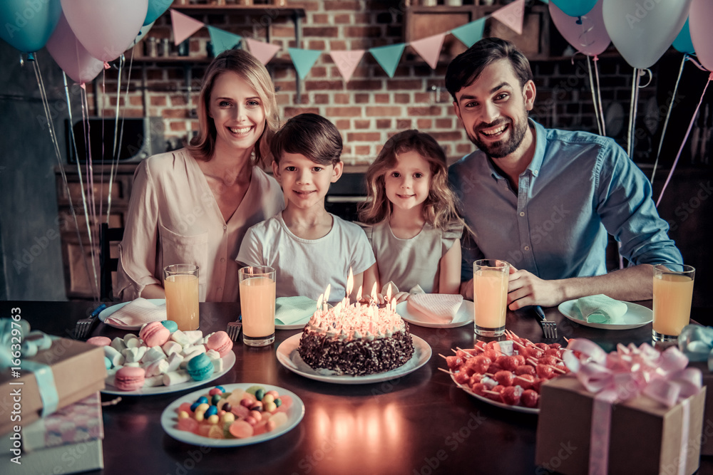 Family celebrating birthday