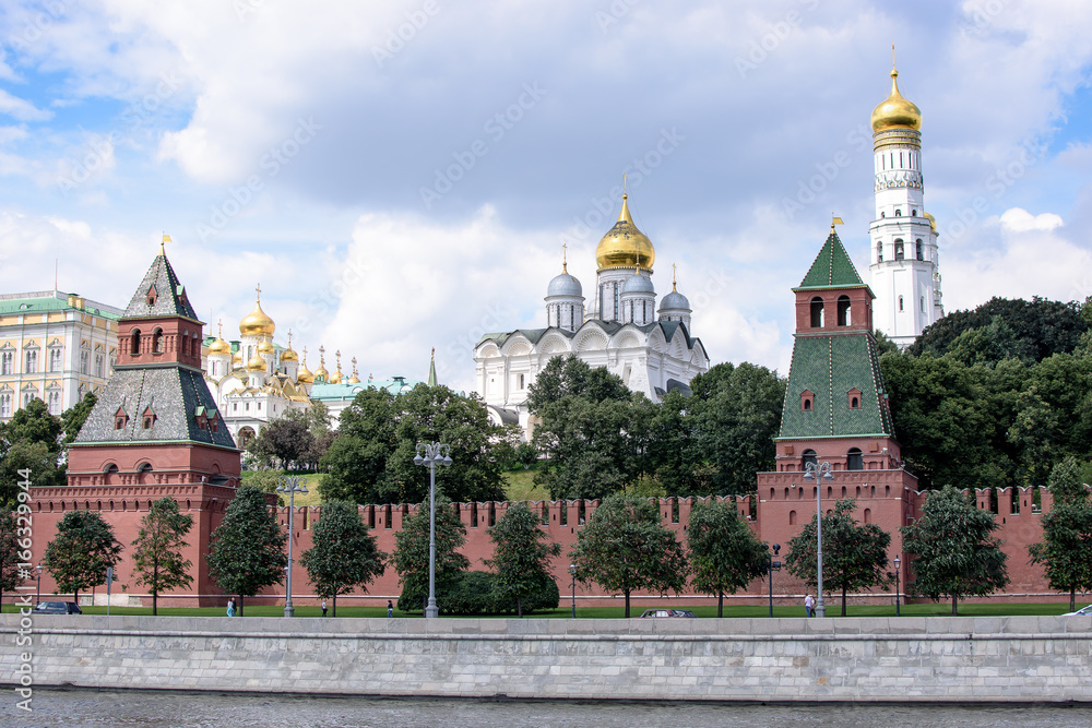 RUSSIA, MOSCOW - June 30, 2017:View of the Kremlin across the river, temples with golden domes