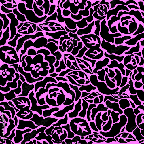 Wallpaper Mural Seamless pattern with black roses Torontodigital.ca