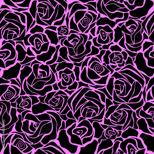 Seamless pattern with black roses