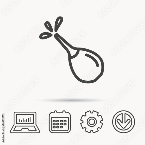 Medical clyster icon. Enema with water drops sign. Notebook, Calendar and Cogwheel signs. Download arrow web icon. Vector