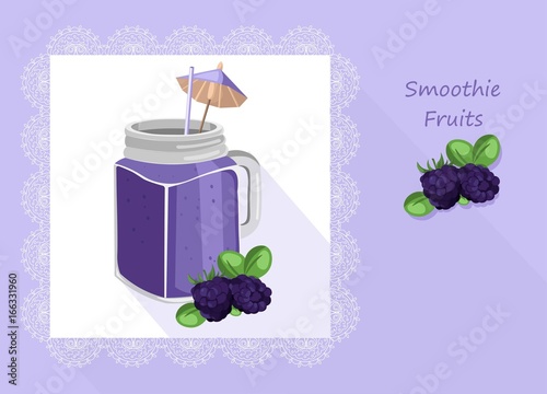 Smoothie blueberry cocktail Vector card or menu page Vintage style
