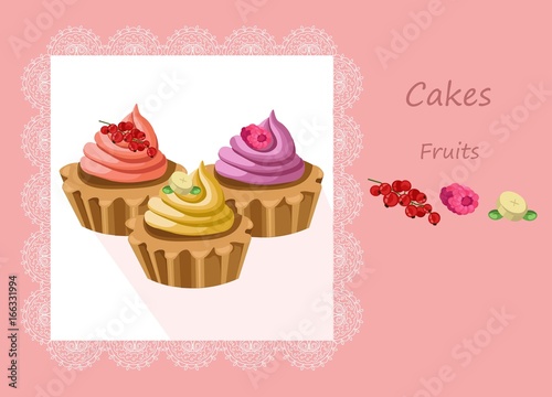 Tartlets colorful desserts delicious vector illustrations fruit flavours