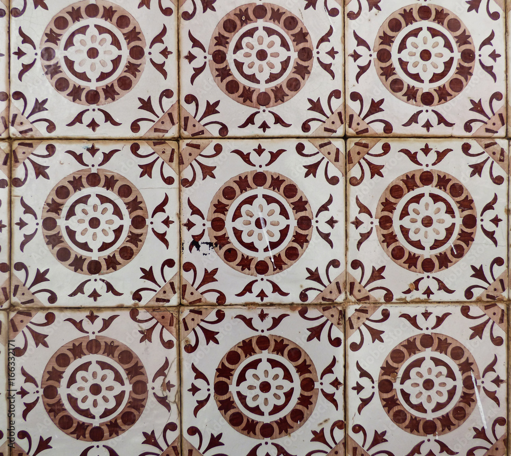 Orange and red vintage Portuguese tiles (azulejos)