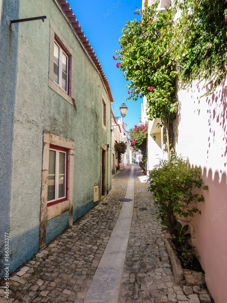 Narrow charming streets of Cascais, Portugal