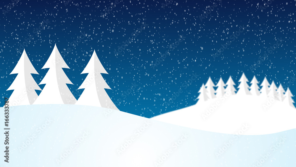 Christmas snowscape tree moving in wind with room for text graphics and logos - obrazy, fototapety, plakaty 